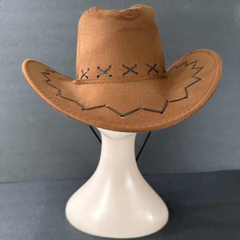 Costume Brown faux suede Western Outback cattleman Cowboy hat Party festival